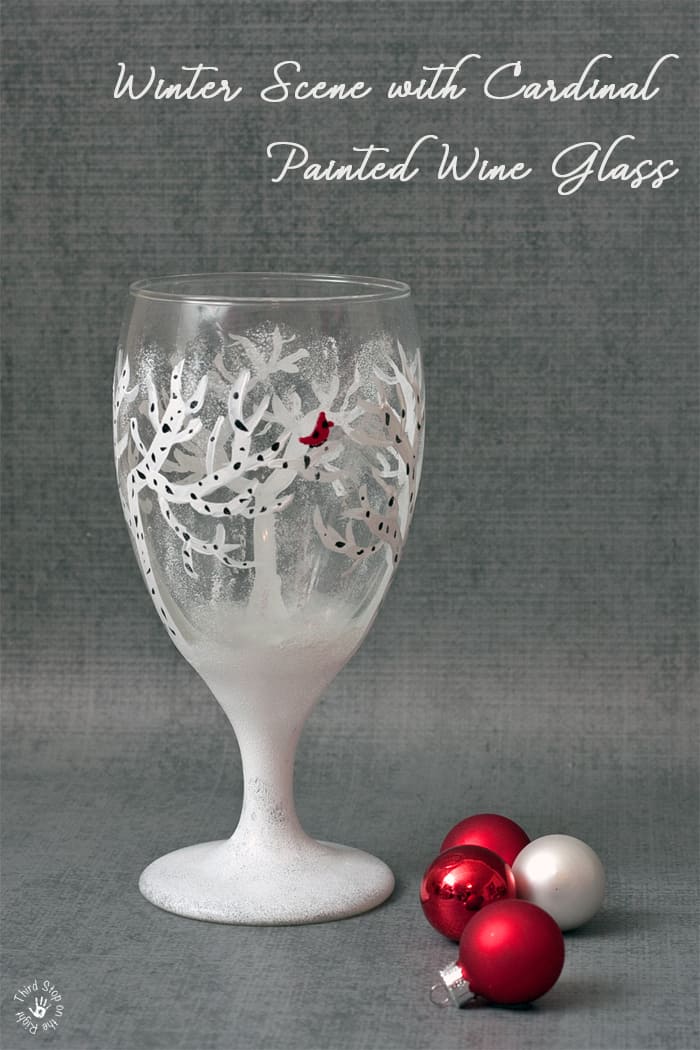 Winter Aspen/Birch Wine Glass with Cardinal/small